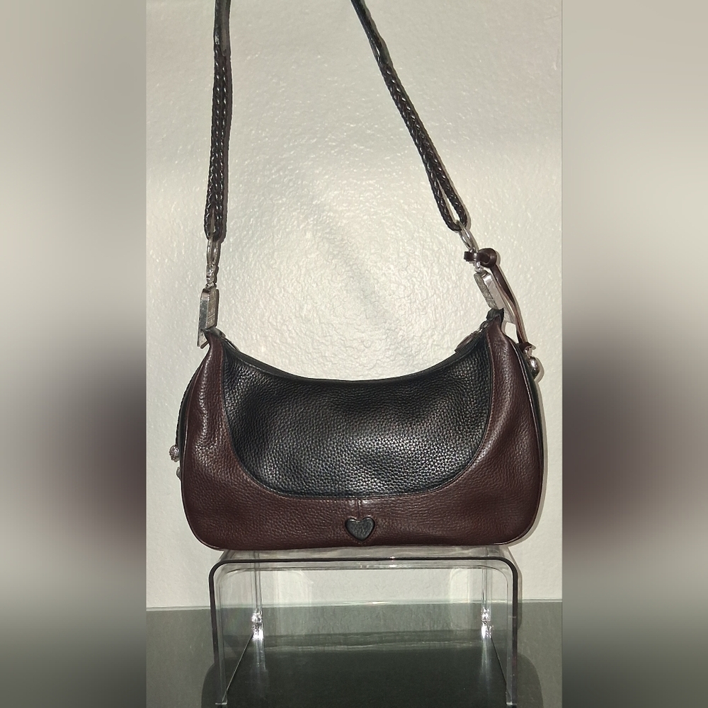Brighton Elegant Black and Brown Leather Women's Bag Classic Hanging Charm - Picture 3 of 16